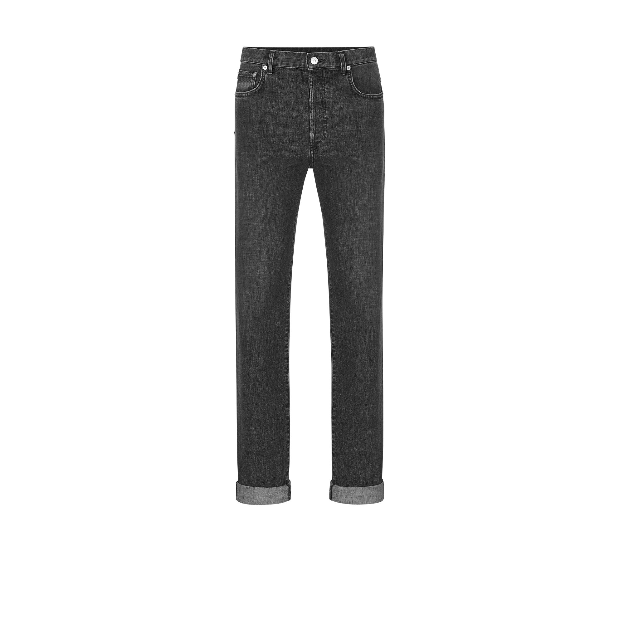 Long Slim-Fit Jeans Gray Cotton Denim E01
