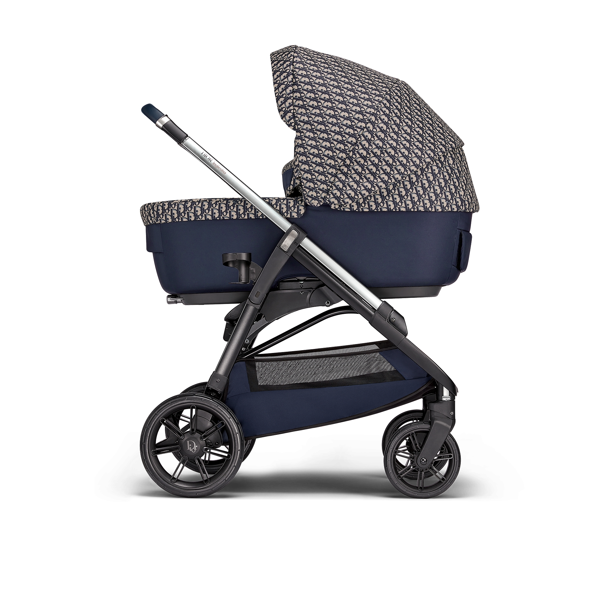 Bassinet and Stroller Combo Blue and Beige Dior Oblique Water-Repellent Technical Canvas E01