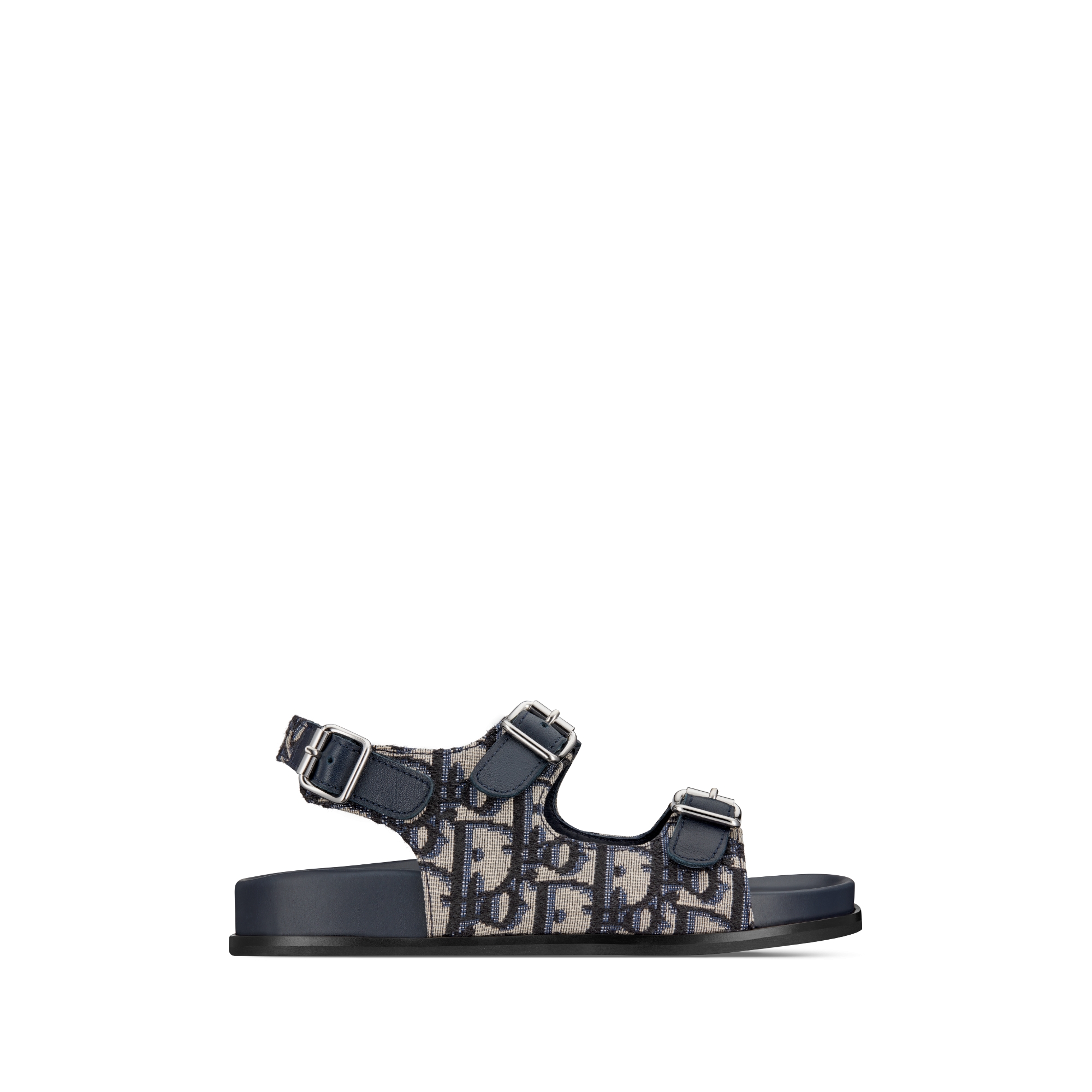 Kids' Sandal Blue Calfskin and Black and Beige Dior Oblique Fabric E02
