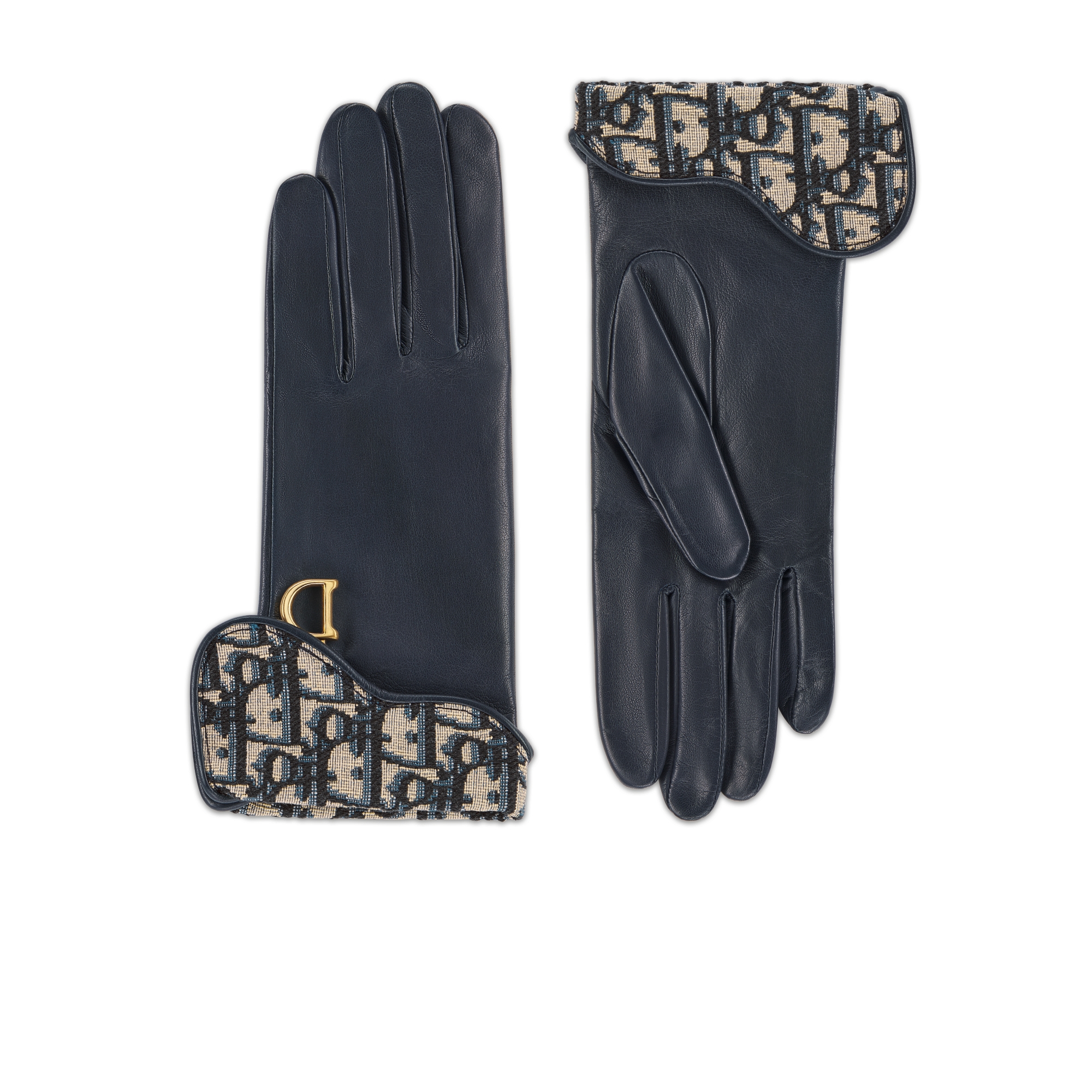 Gants Saddle Cuir d'agneau lisse bleu marine E01