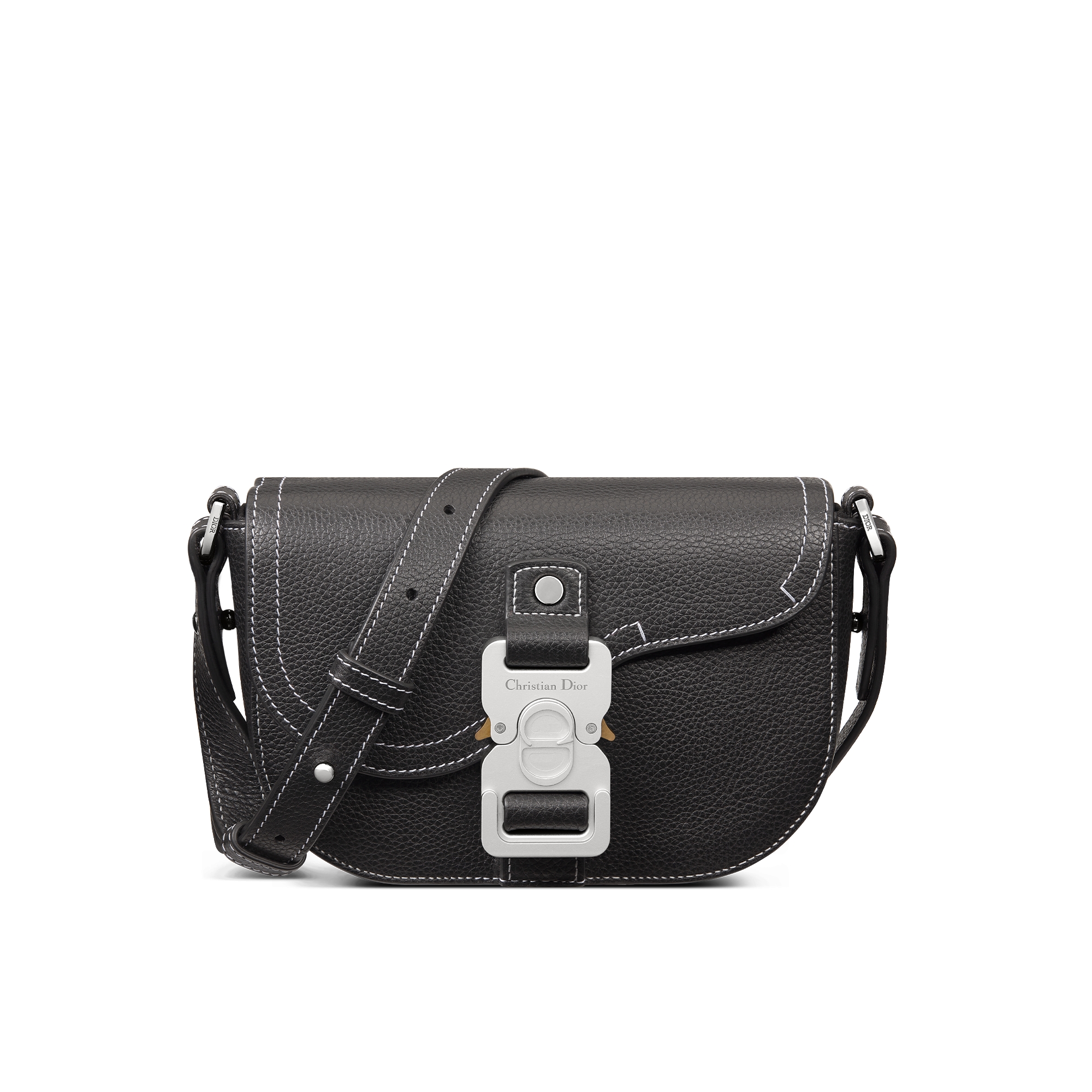 Mini Saddle Messenger Bag with Flap Black Grained Calfskin E01