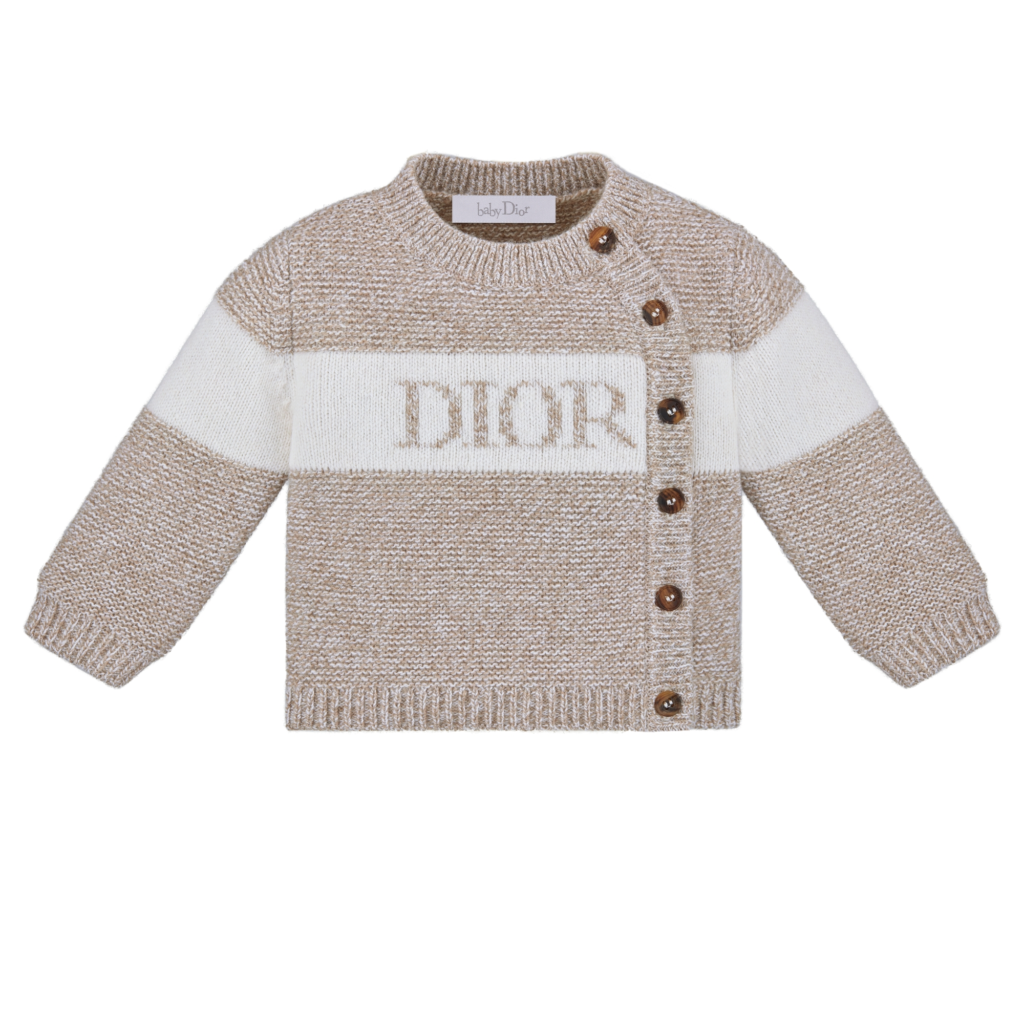 Cardigan Heathered Beige and Ivory Wool and Cashmere Tricot Knit E01