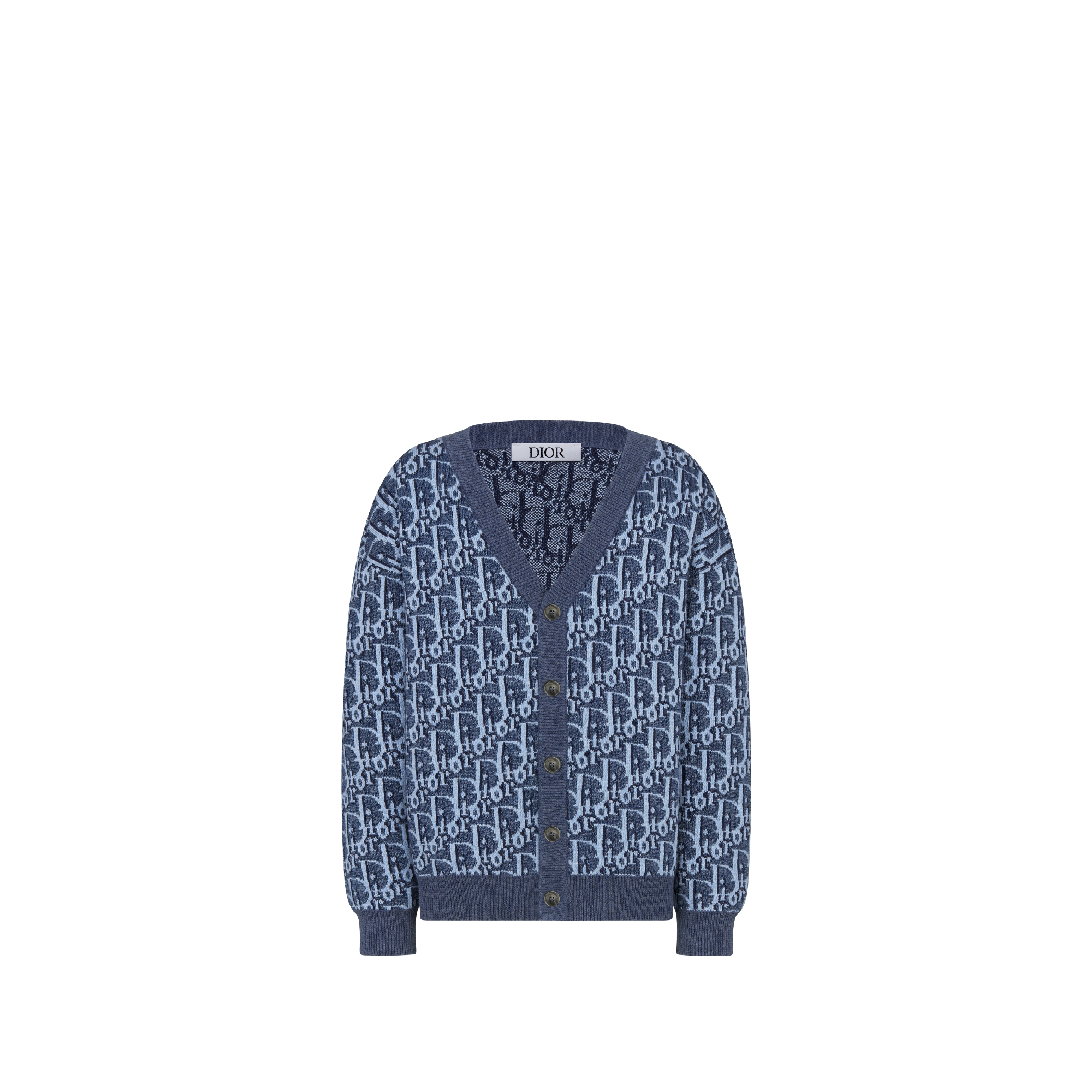 Kids' Cardigan Blue Dior Oblique Cotton and Hemp Knit Jacquard E01