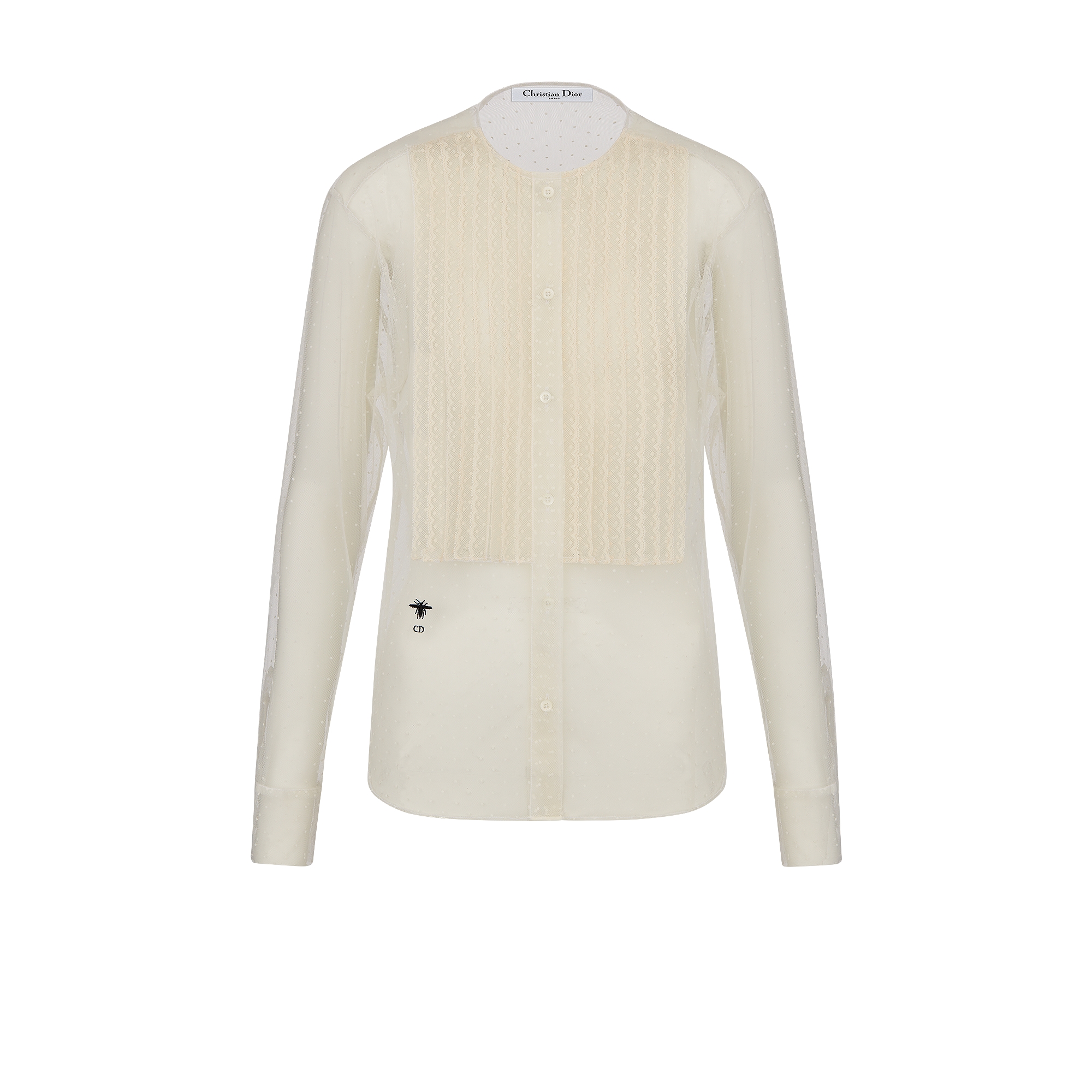 Sheer Blouse with Plastron Ecru Plumetis Tulle E01