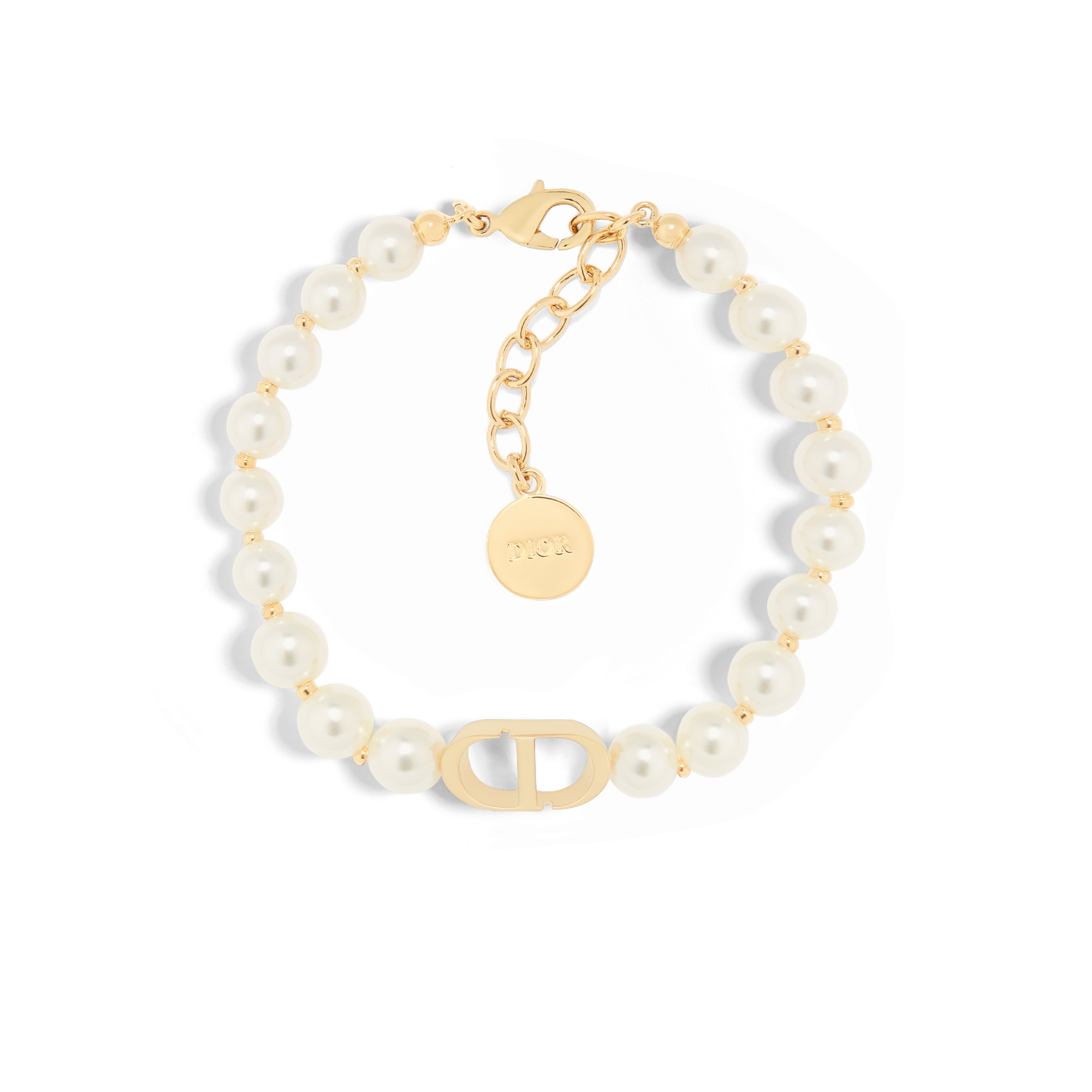 30 Montaigne Bracelet Gold-Finish Metal and White Resin Pearls E01