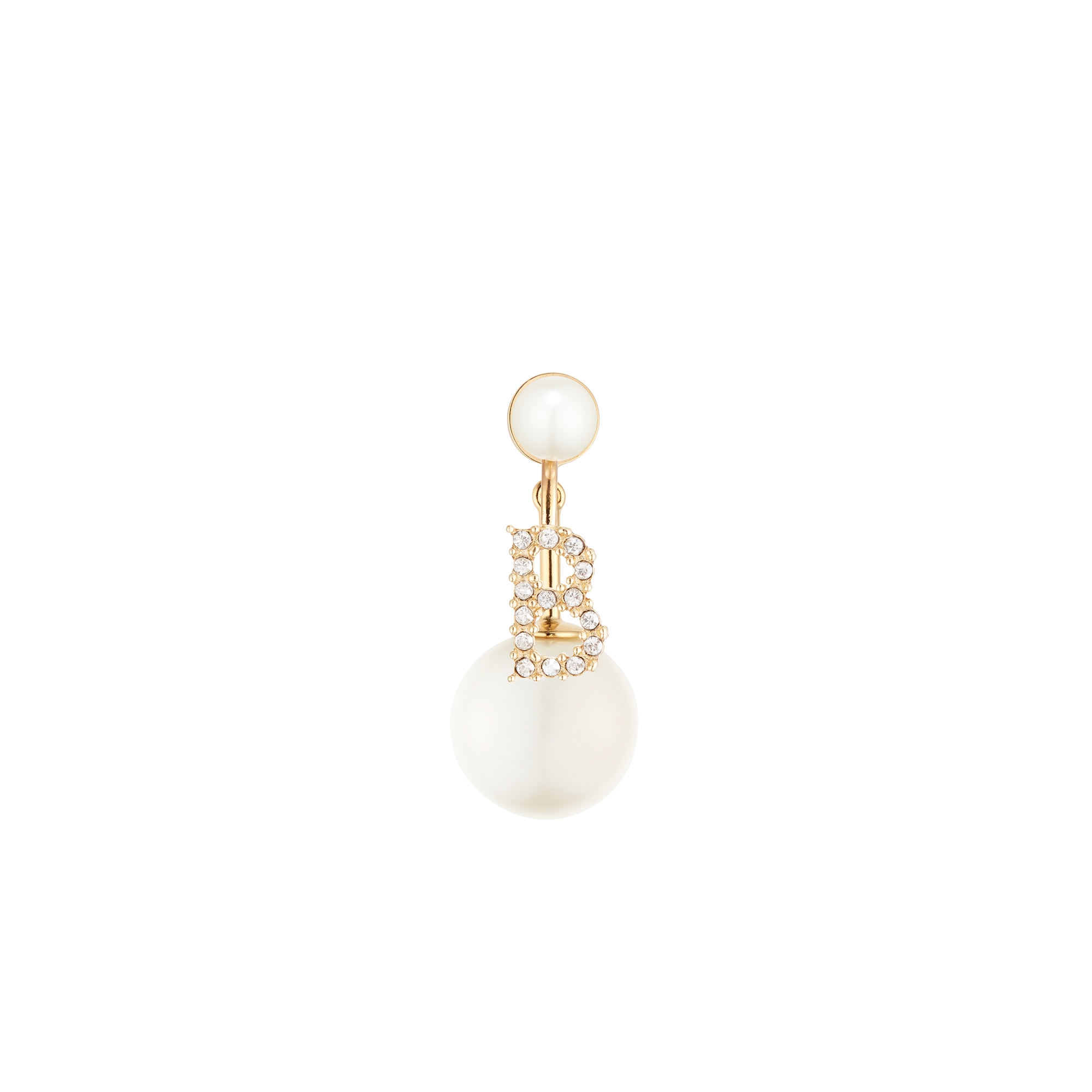 My ABCDior Tribales Letter B Earring Gold-Finish Metal, White Resin Pearls and White Crystals E01