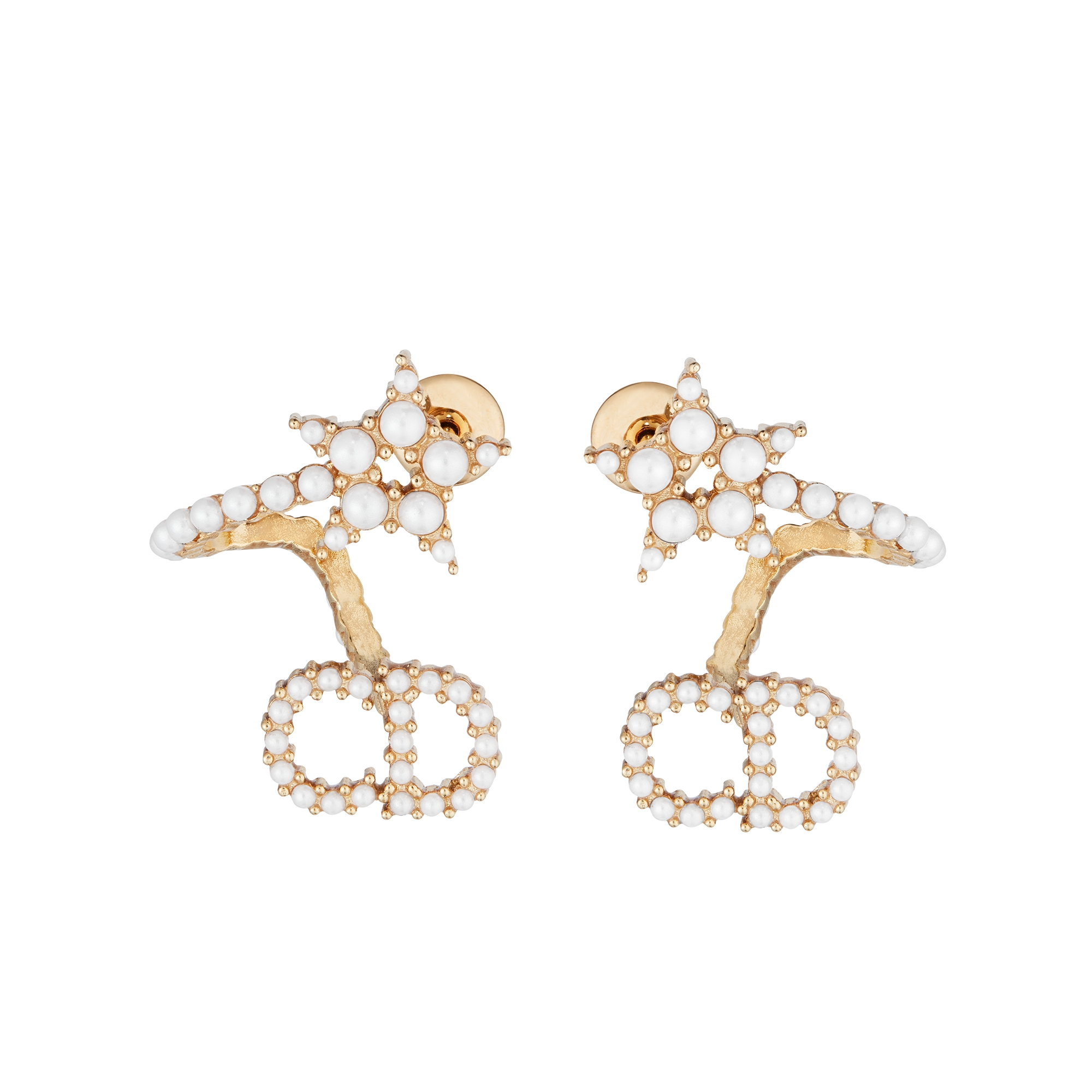 Brincos Clair D Lune Metal com acabamento dourado e pérolas de resina branca E01