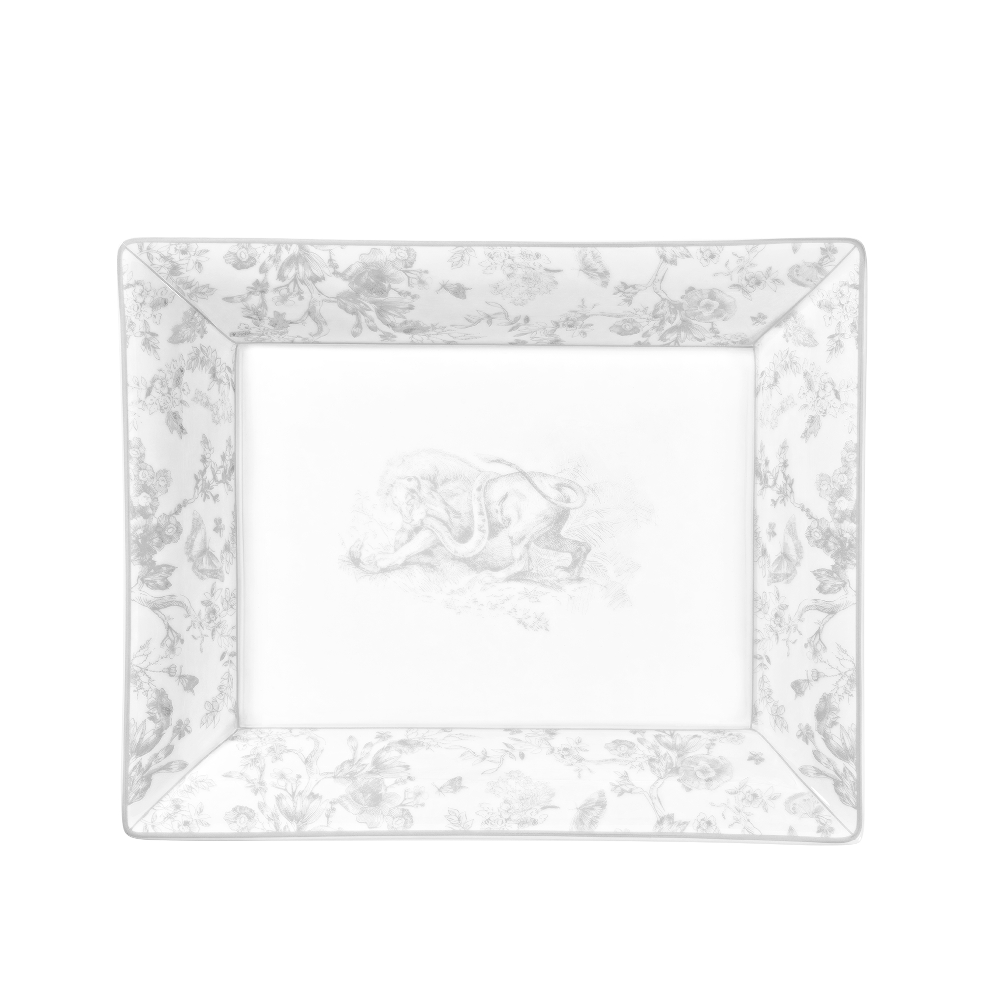 Trinket Tray Gray Toile de Jouy Lion E01