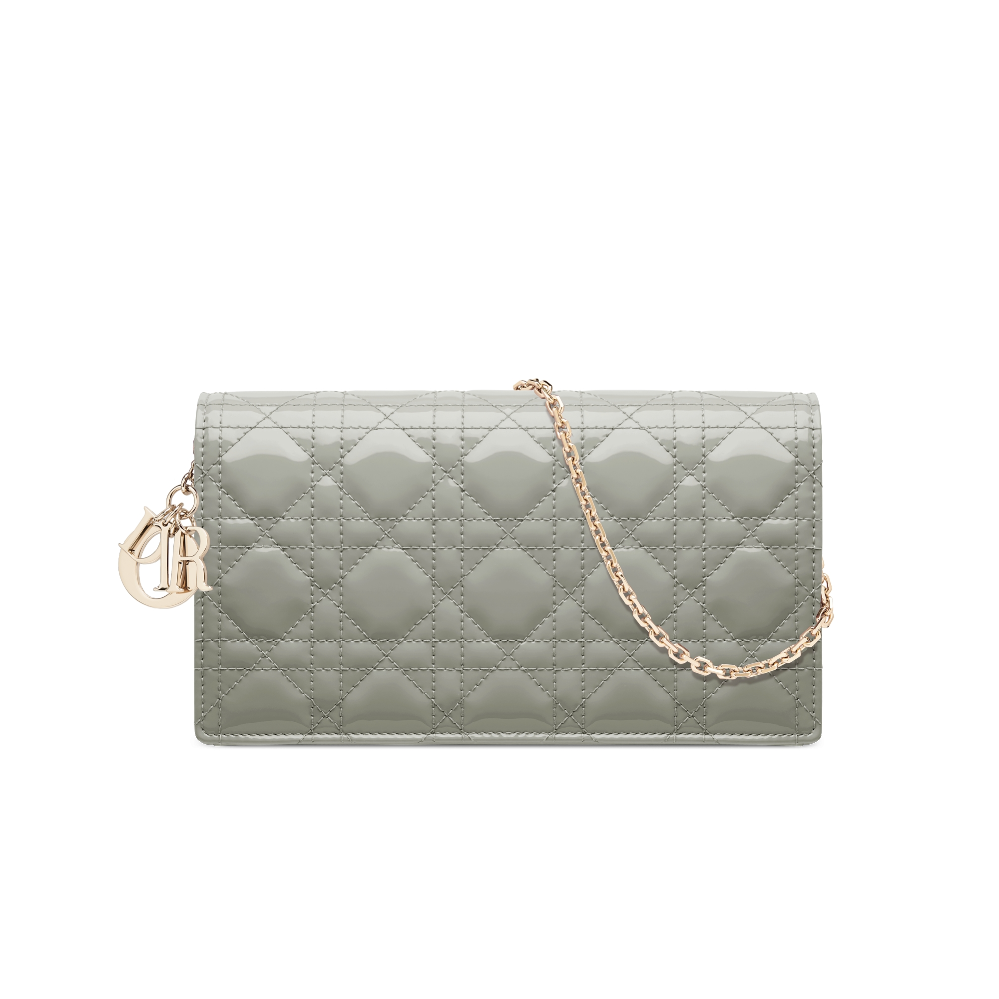 Lady Dior Pouch Gray Stone Patent Cannage Calfskin E01